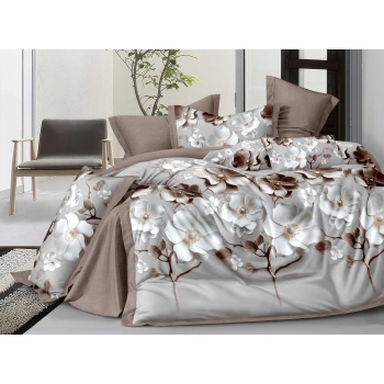 Pościel 160x200 bawełna szara beżowa PK782 z prześcieradłem